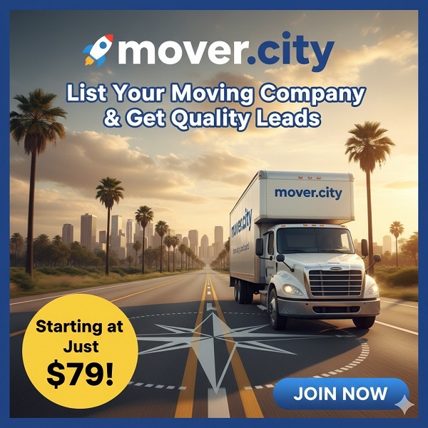 Mover.city truck promoting moving company listings.